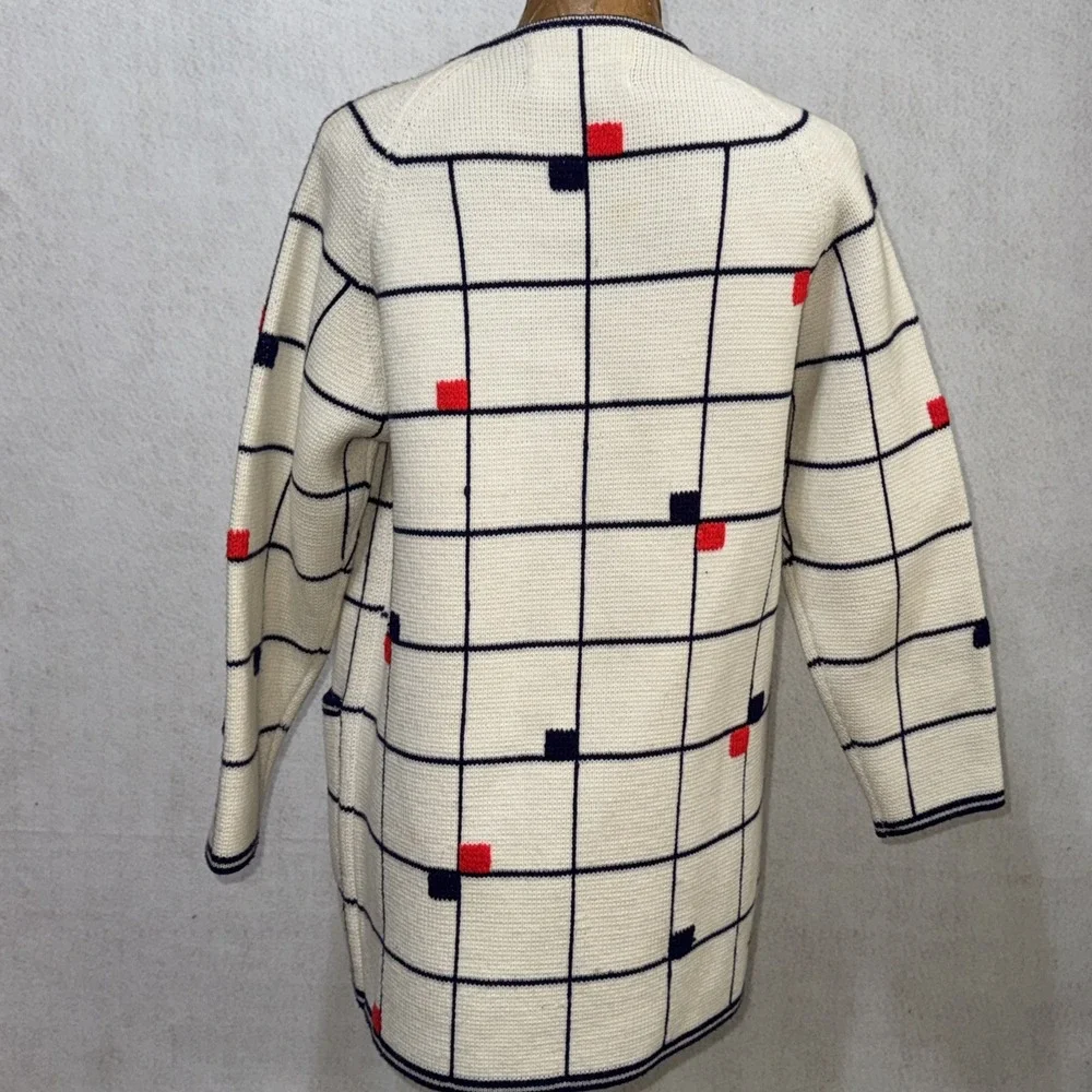 Vintage 80's Lilly of California White Blue Red Mod Cardigan Sweater Womens M - Picture 3 of 4